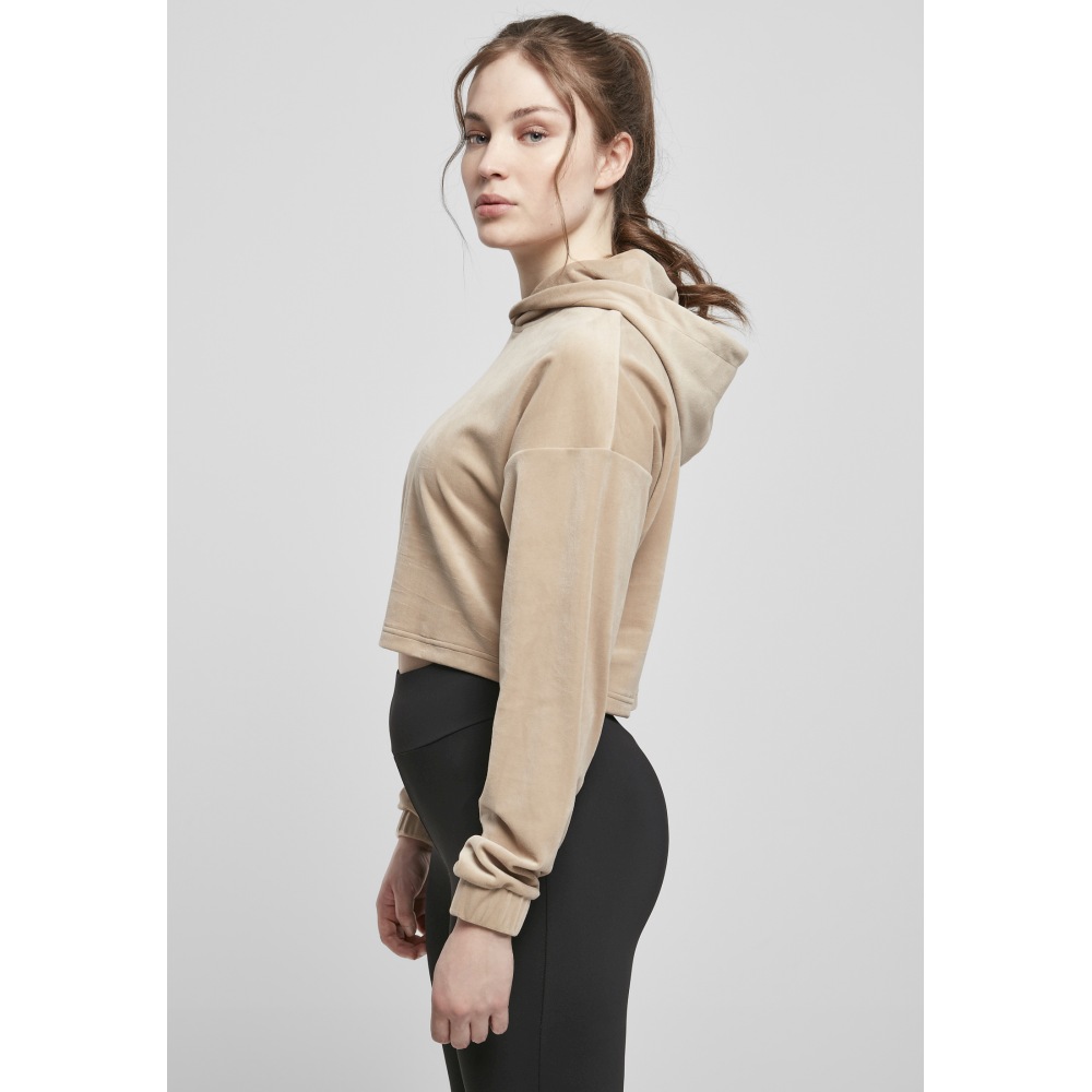 Urban Classics - Velvet Oversized Crop hoodie - Beige